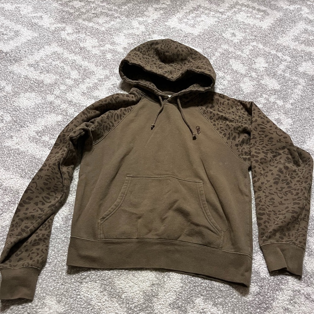 Obey Hoodie Vintage Leopard Print Sleeve Sweatshirt Green Small S Y2K Skater Vtg